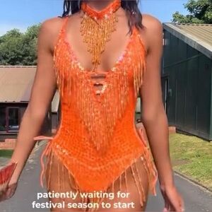 Vibrant Orange Festival Bodysuit